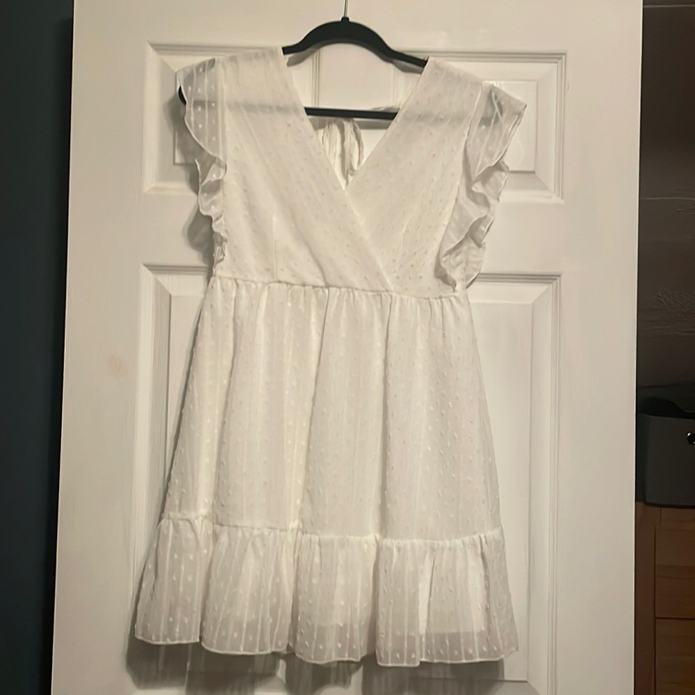 XS White Mini Dotted Dress